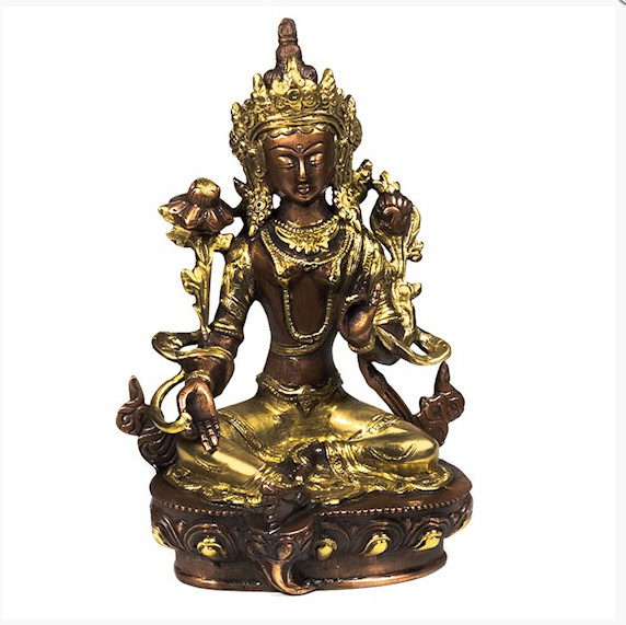 Grüne Tara Statue Messing gold-schwarz W9469