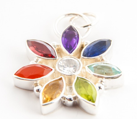 Anhänger: Chakra Stern aus 925-Silber mit Steinen Anhänger Chakra Stern - Anhänger: Chakra Stern aus 925-Silber mit Steinen