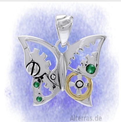 Anhänger Schmetterling mit grünen Kristallen aus 925-Silber