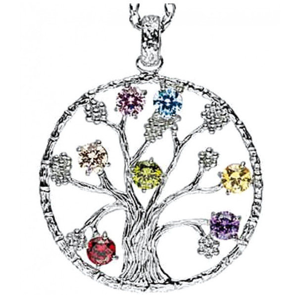 Anhänger Baum des Lebens mit 7 farbigen Zirkonia Silber 925 Anhänger Baum des Lebens mit 7 farbigen Zirkonia Silber 925
