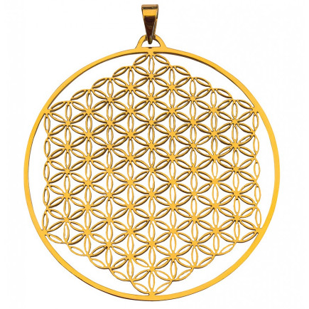 Anhänger Blume des Lebens vollendet aus Edelstahl vergoldet