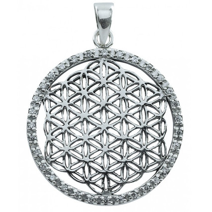 Anhänger Blume des Lebens weiss Silber 925
