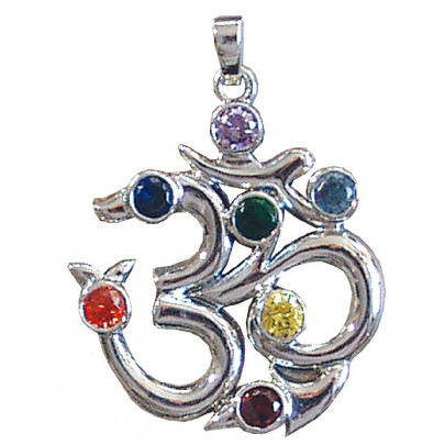 Anhänger Om 7 Chakrensteine Zirkon Silber 925 Anhänger Om 7 Chakrensteine Zirkon Silber 925