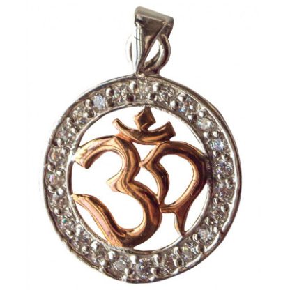 Anhänger Om mit 23 Zirkonia Silber 925 vergoldet 20mm