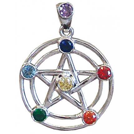 Anhänger Pentagramm 7 Chakrensteine Silber 925 Anhänger Pentagramm 7 Chakrensteine Silber 925