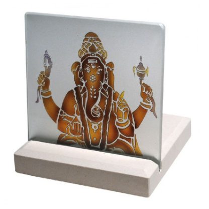 Teelicht Ganesha Glas Stein graviert 10x13cm