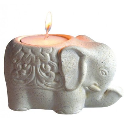 Teelichthalter Elephant Resin weiss 10x6x6cm