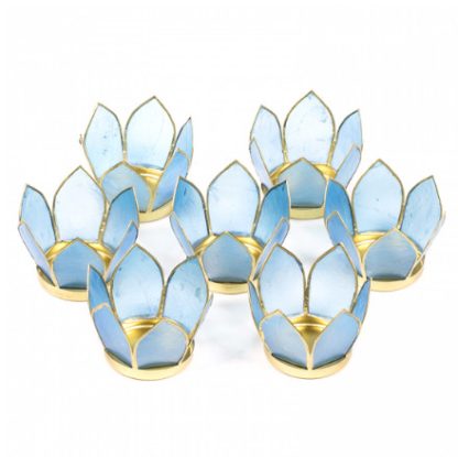 Teelichthalter Lotus 7er Set klein blau Goldrand