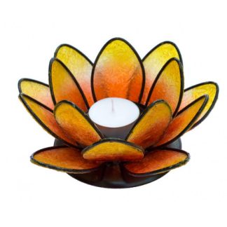 Teelichthalter Lotus Resin Metal orange 15x7cm