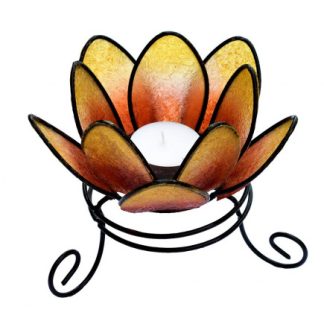Teelichthalter Lotus Resin Metall orange 14x10cm