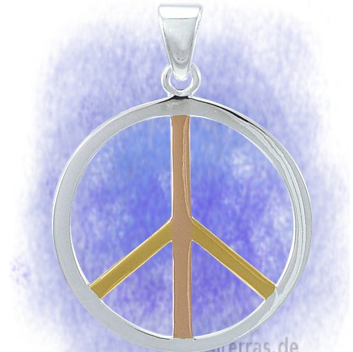 Anhänger Peace Zeichen vergoldet aus 925-Silber