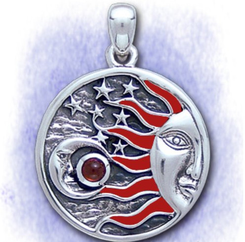 Anhänger Sonne und Mond, emaliert aus 925-Silber