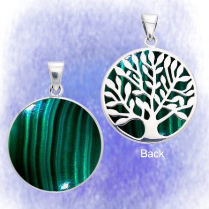 Anhänger Malachit mit Lebensbaum aus 925-Silber