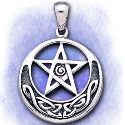 Anhänger Pentagramm mit Mondsichel aus 925-Silber