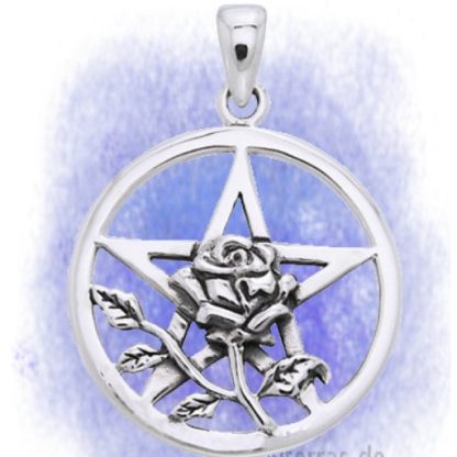 Anhänger Pentagramm mit Rose aus 925-Silber