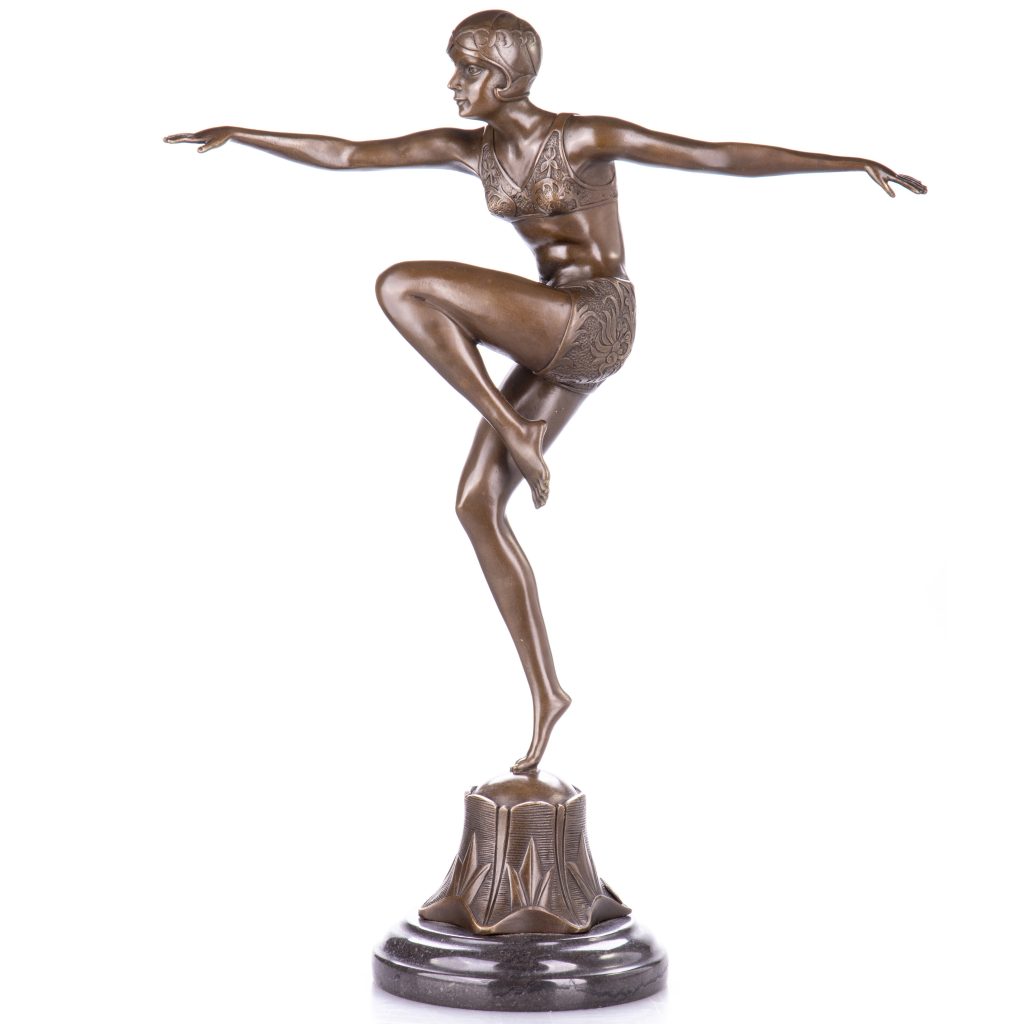 Art Deco Bronzefigur Tänzerin Con Brio nach F.Preiss 46x36x14cm