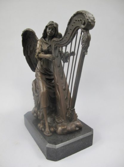 Bronze Figur Engel mit Harfe2