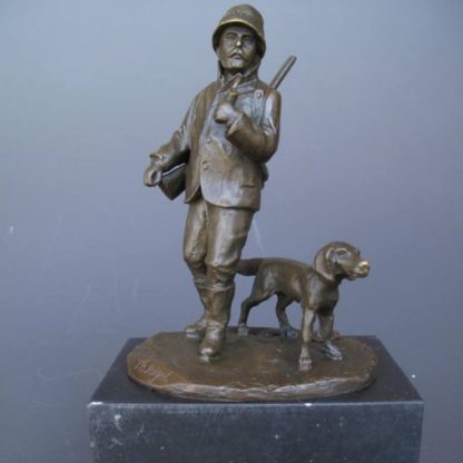 Bronze Figur Mann - Jäger mit Hund_2