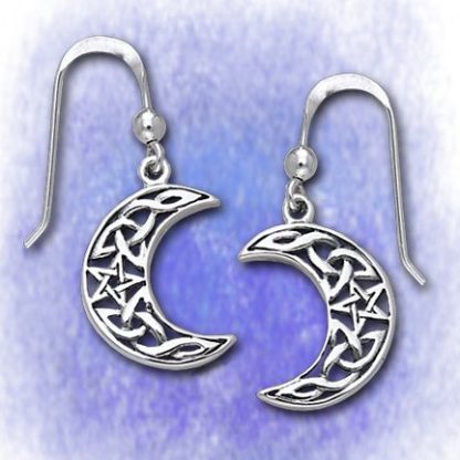 Ohrringe Mondsichel mit Pentagramm aus 925-Silber