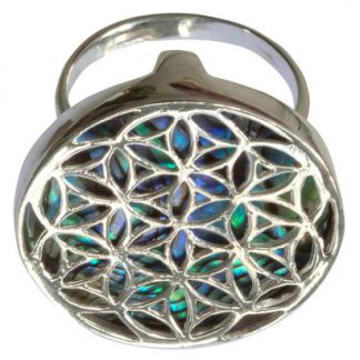 Ring Paua Blume des Lebens 925 Silber