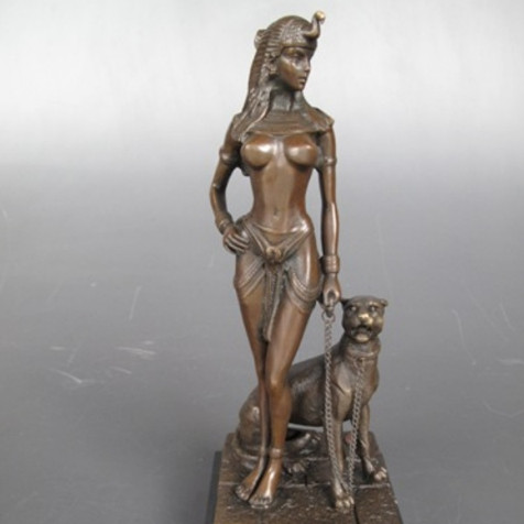 Bronze Figur Lady - Cleopatra mit Panther