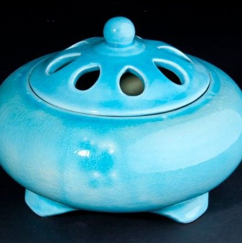 Räuchergefäß Indira - Räucher Zubehör - "Tongefäß mit Türkiscraquelée Indira"