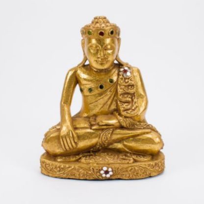 Holz-Buddha sitzend mit Blattgold belegt 30cm