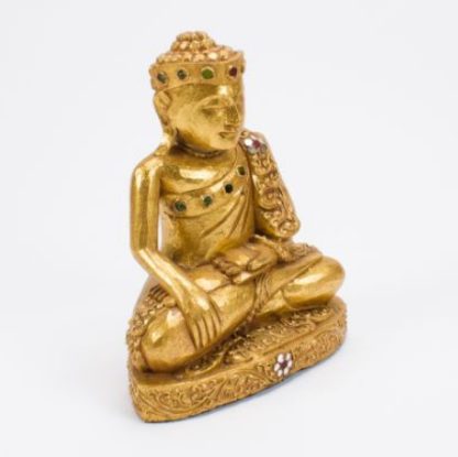Holz-Buddha sitzend mit Blattgold belegt 30cm2