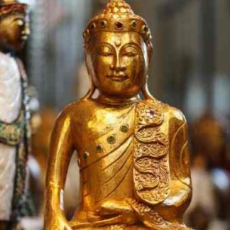Holz-Buddha sitzend mit Blattgold belegt 60cm