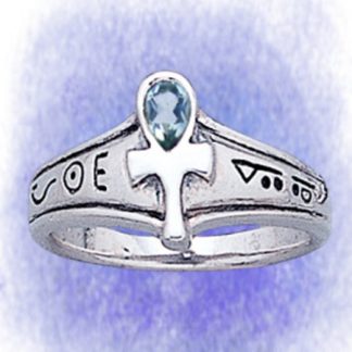 Ring Ankh mit blauem Topas aus 925-Silber