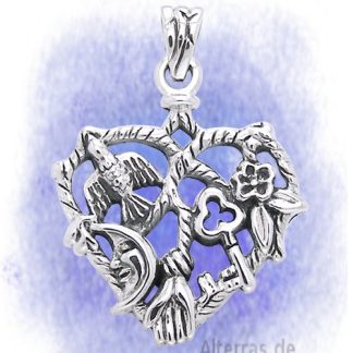 Anhänger Herz mit Symbolen aus 925-Silber