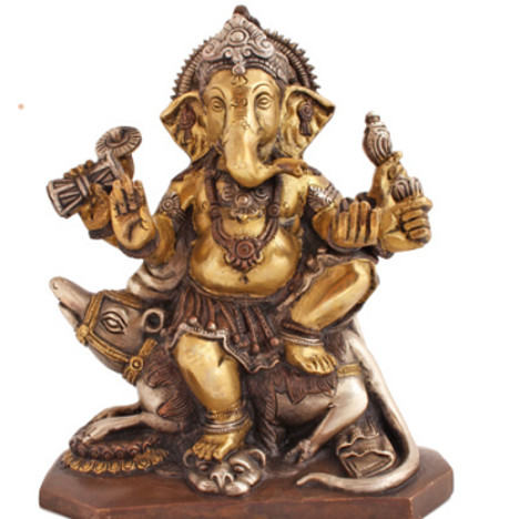 Ganesha mit Ratte 17,5cm kupfer-silber-gold