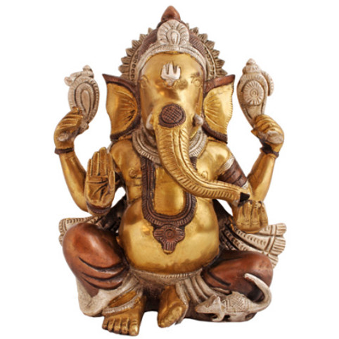 Ganesha sitzend 23cm kupfer-silber-gold