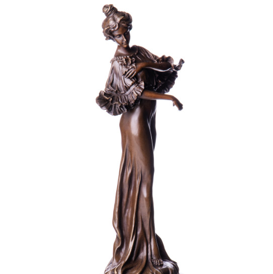 Bronzefigur Jugendstil Frau mit Blume 40x15x15cm - Bronze Figur Jugendstil "Frau mit Blume" 40x15x15cm