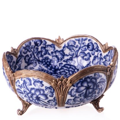 Jugendstil Schale blaue Blumen 10x19x19cm