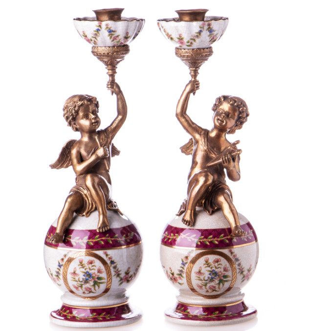 Kerzenständer Engel auf Kugel 2 33x13x12cm Kerzenständer Engel auf Kugel 2 33x13x12cm