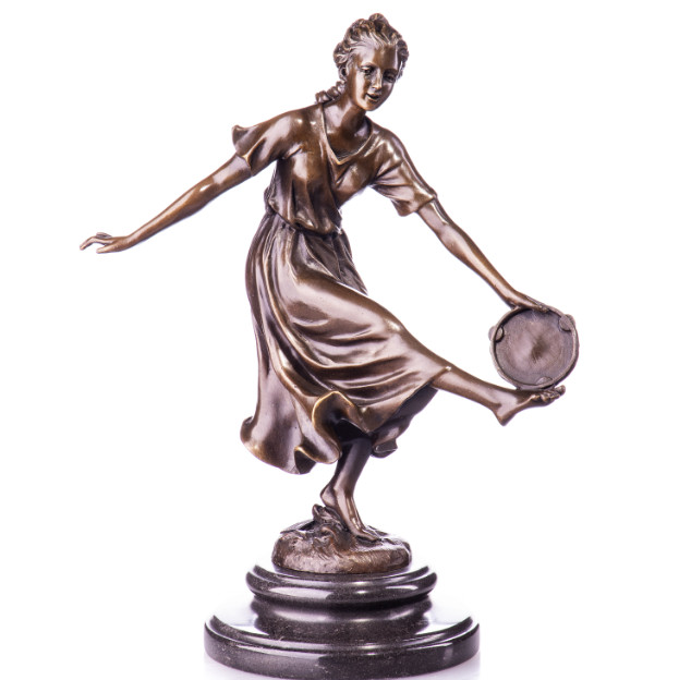 Bronze Figur Tänzerin mit Tamburin 31cm - Bronze Figur "Tänzerin - mit Tamburin" 31cm