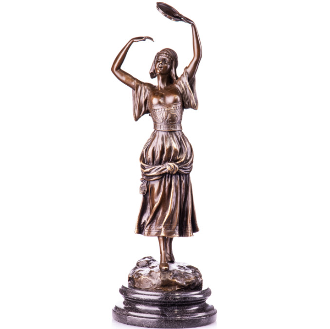 Bronze Figur Tänzerin mit Tamburin 50cm - Bronze Figur "Tänzerin mit Tamburin" 50cm