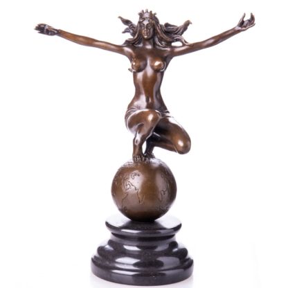 Bronzefigur Lady auf Weltkugel sitzend 25cm 416x416 - Bronze Figur "Lady - auf Weltkugel" 25cm