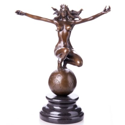 Bronze Figur "Lady - auf Weltkugel" 25cm
