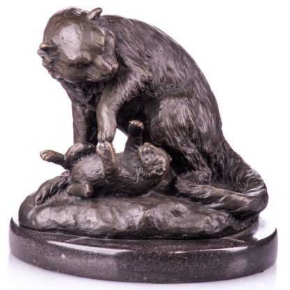 Bronze Figur Tier Katze mit Jungen 16x15x15cm