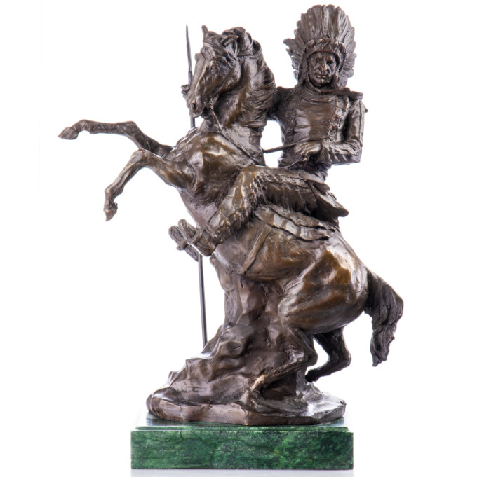 Bronze Figur Western Indianerhäuptling zu Pferd 45cm
