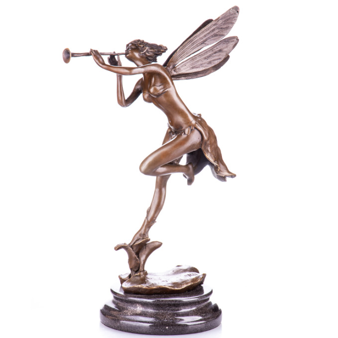 Bronzefigur Fee - mit Trompete 39cm Bronzefigur "Fee - mit Trompete" 39cm