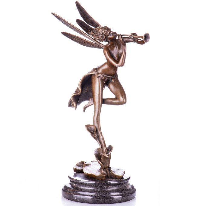Bronzefigur Fee - mit Trompete 39cm2 Bronzefigur Fee - mit Trompete 39cm2