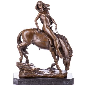 Bronzefigur Lady - auf Pferd 42cm