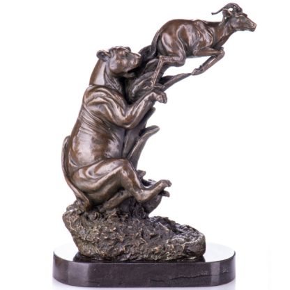 Bronzefigur Tier Löwe mit Antilope 32cm
