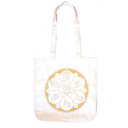 Tasche OM MANI Baumwolle natur-gold 40x40cm