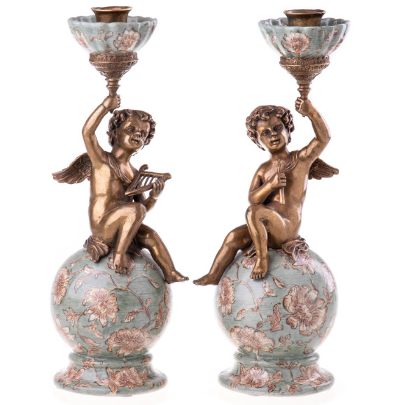 Kerzenständer Engel auf Kugel 2er Set 33x13x12cm Kerzenständer "Engel auf Kugel" 2er Set 33x13x12cm