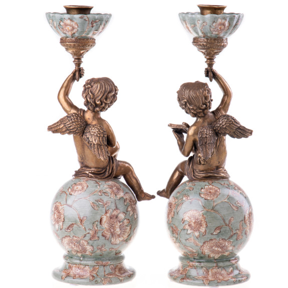 Kerzenständer Engel auf Kugel 2er Set 33x13x12cm2 Kerzenständer Engel auf Kugel 2er Set 33x13x12cm2