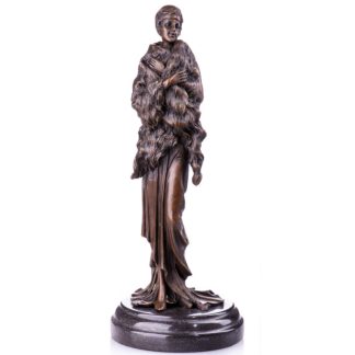 Bronze Figur Art Deco - Frau mit Pelz 34cm